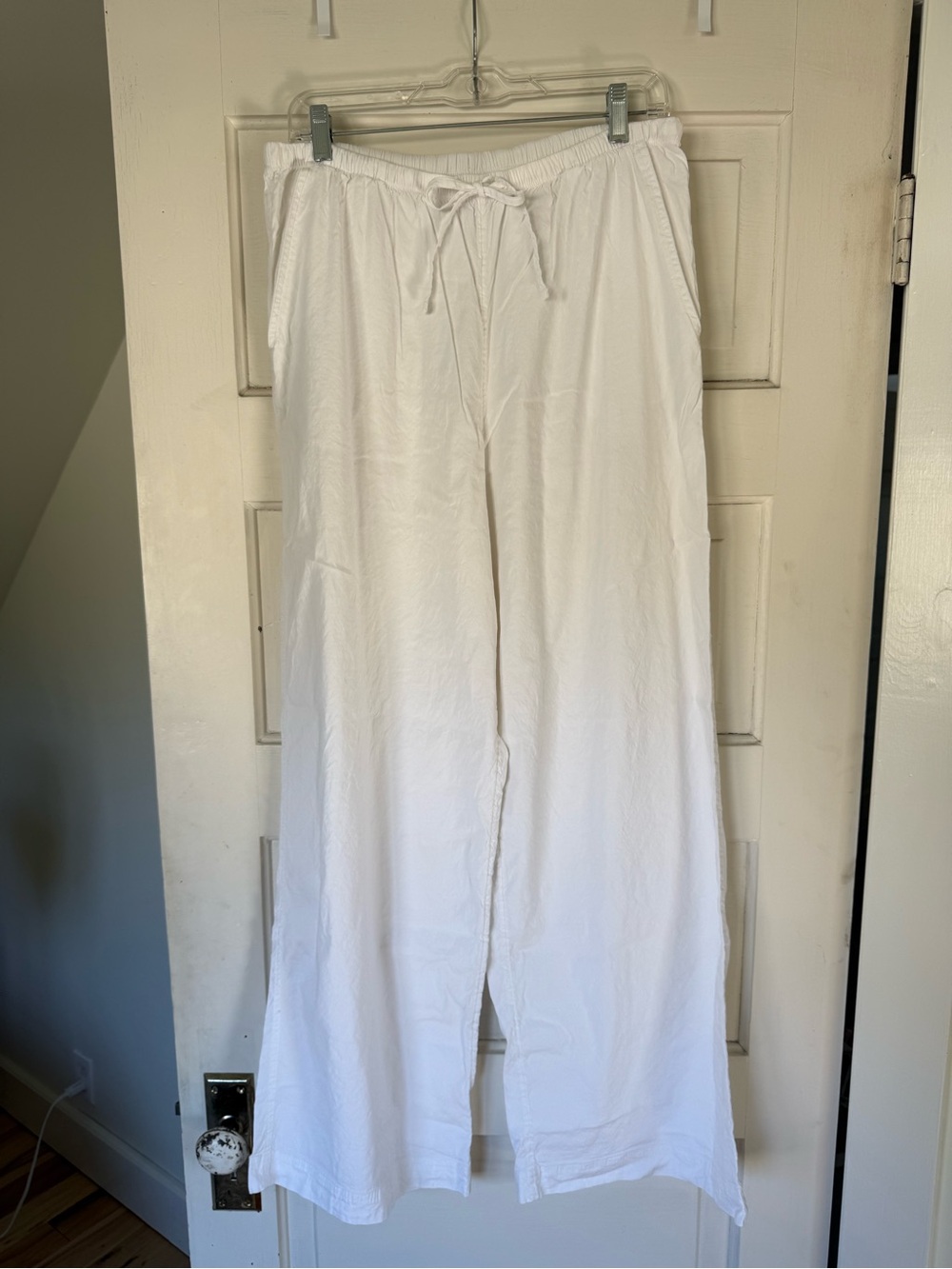 Athleta White Wide-Leg Linen blend Drawstring Pants Medium Tall